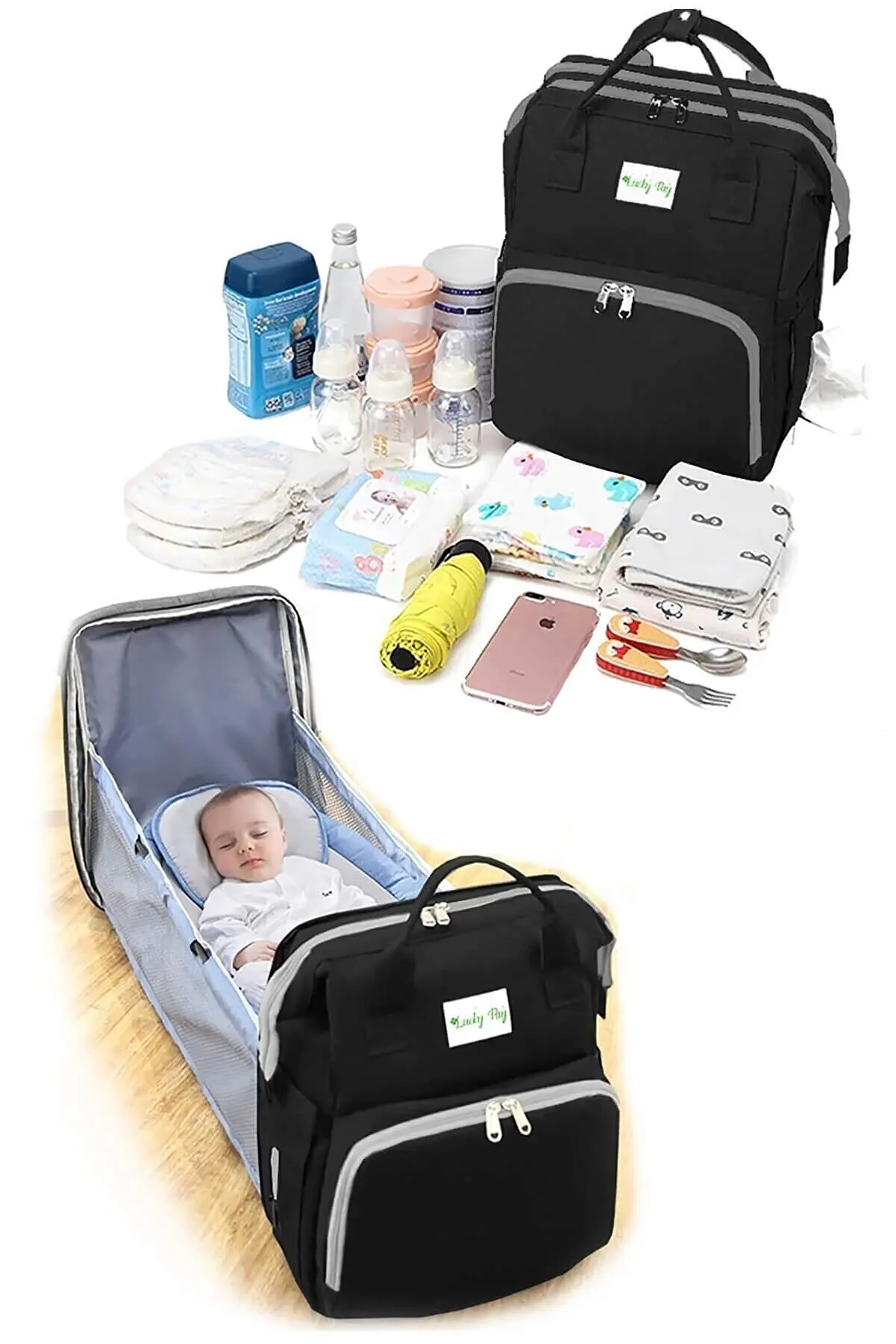 Baby Care Bag Black Functional Bed Baby Bag Liquid Proof Str
