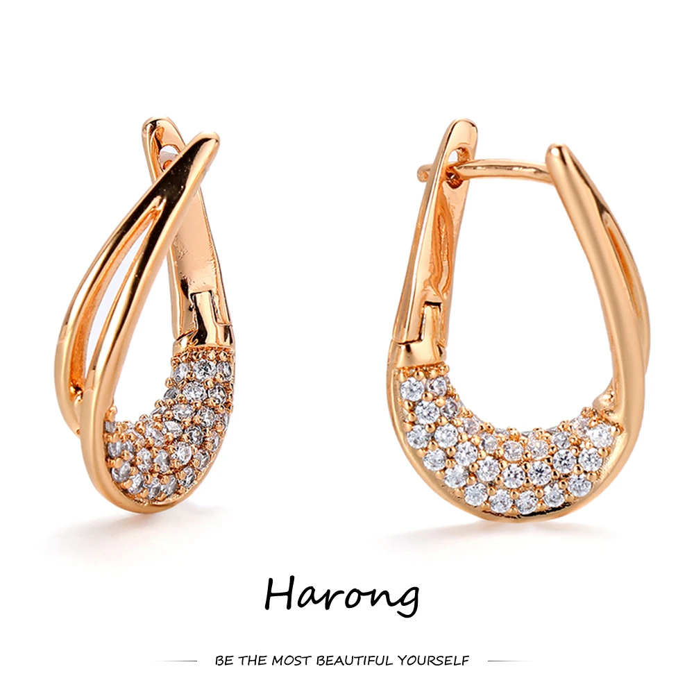 

Harong серьги 2022 Simple Rose Gold Inlaid Crystal Rhinestone Copper Metal Ear Clip Women Jewelry Accessories for Wedding Party