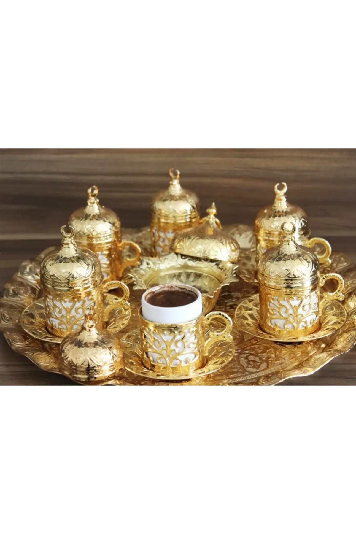 

Coffee Cup Set. Authentic Pattern Tray Cup Set for 6 People.