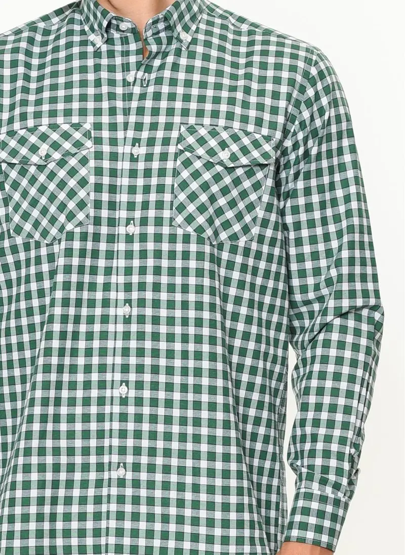 Varetta New Mens Shirt Casual Green Plaid Shirts Double Pocket Turn-Down Collar Male Brand Men Tops cotton shirts | Мужская одежда