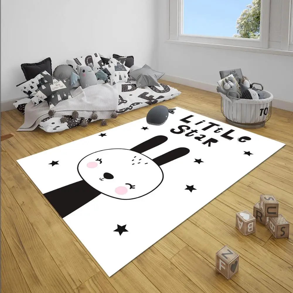 

Else Black White Little Star Rabbit Animals Girl 3d Print Non Slip Microfiber Children Baby Kids Room Decorative Area Rug Mat