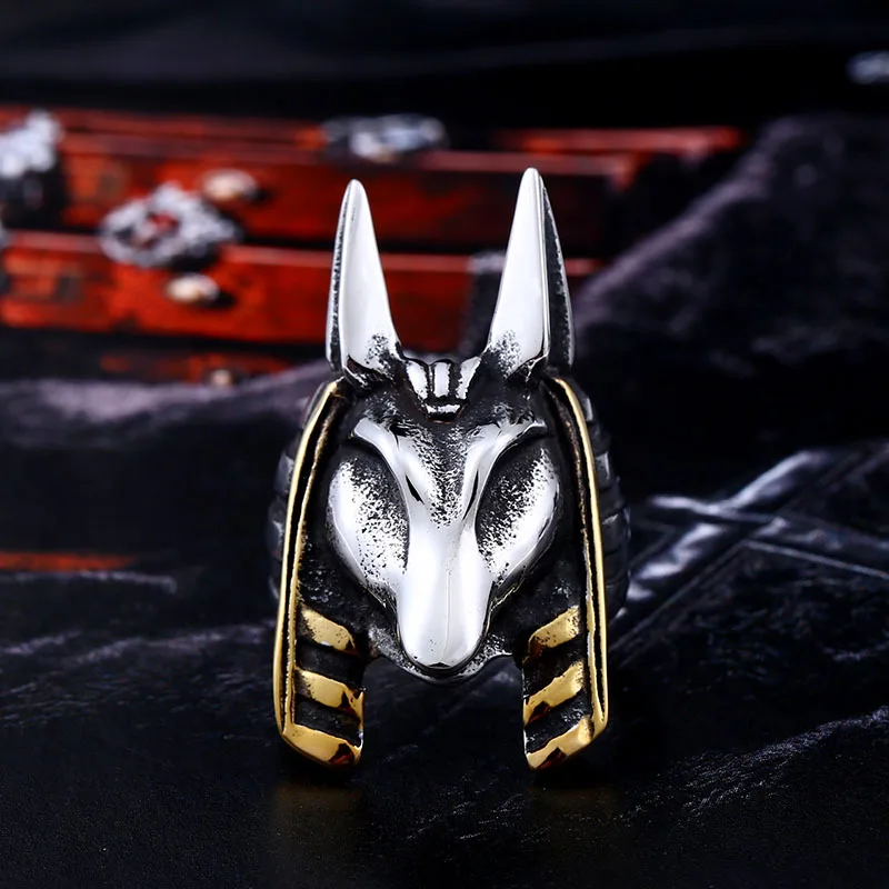 

Old Egypt God Jackal Anubic Head For Man Unique Vintage Stainless Titanium Steel Men's Ring Male Jewelry Gift Party Wholesale