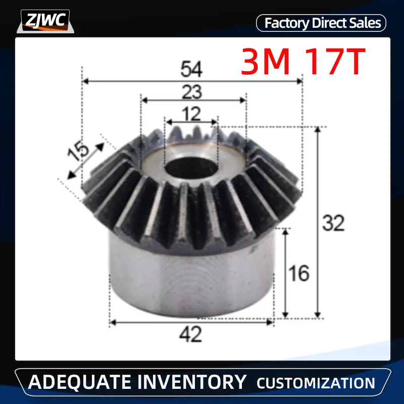 

1pc Bevel Gear 3M 17T 3 Mod 17 Teeth process Hole 12mm 90 Degree Drive Commutation Steel Gears with Screw
