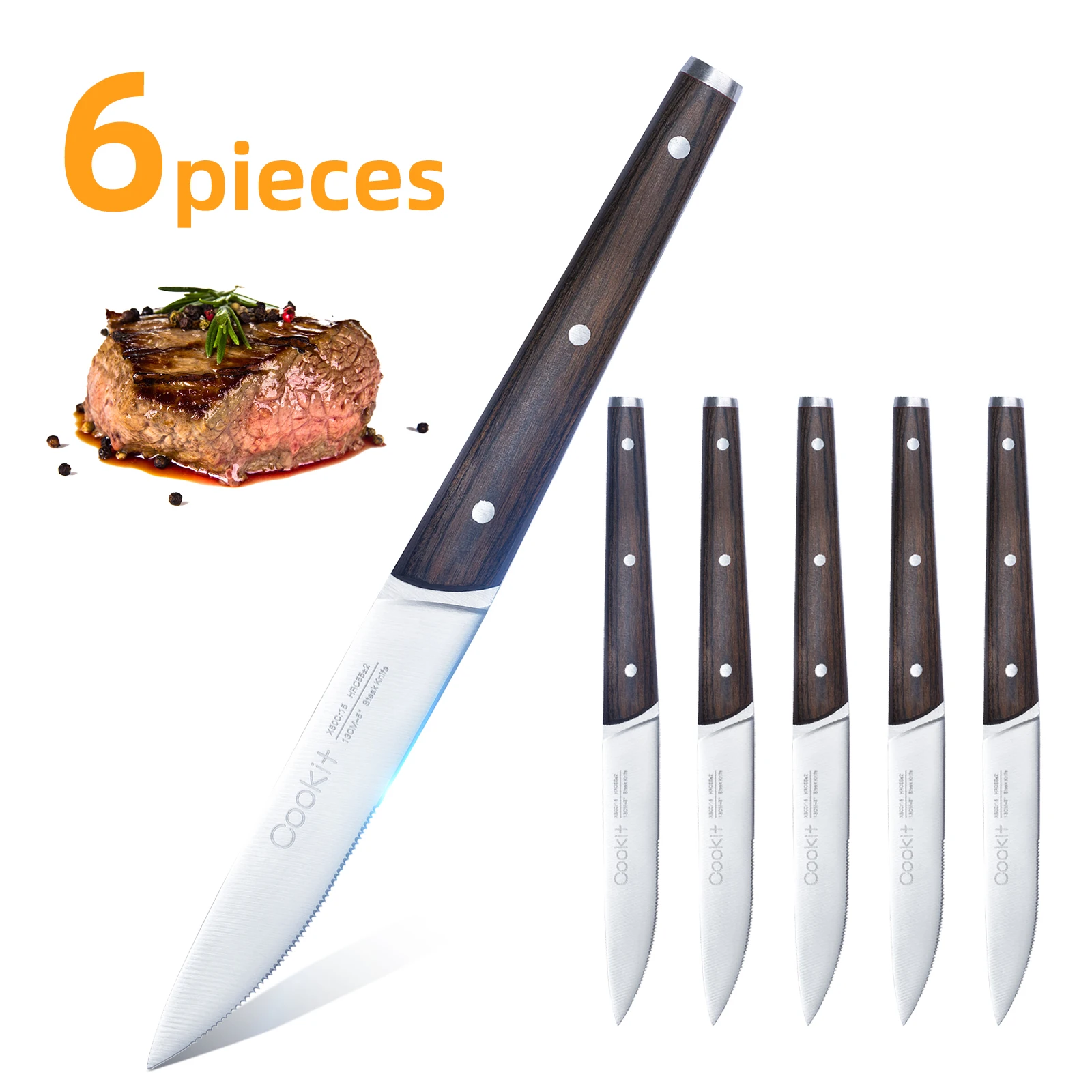 

6PCS Gift Box Kitchen Knives Stainless Steel Utility with Wooden Handle Steak Santoku Cleaver Slicing Utility Chef Knife