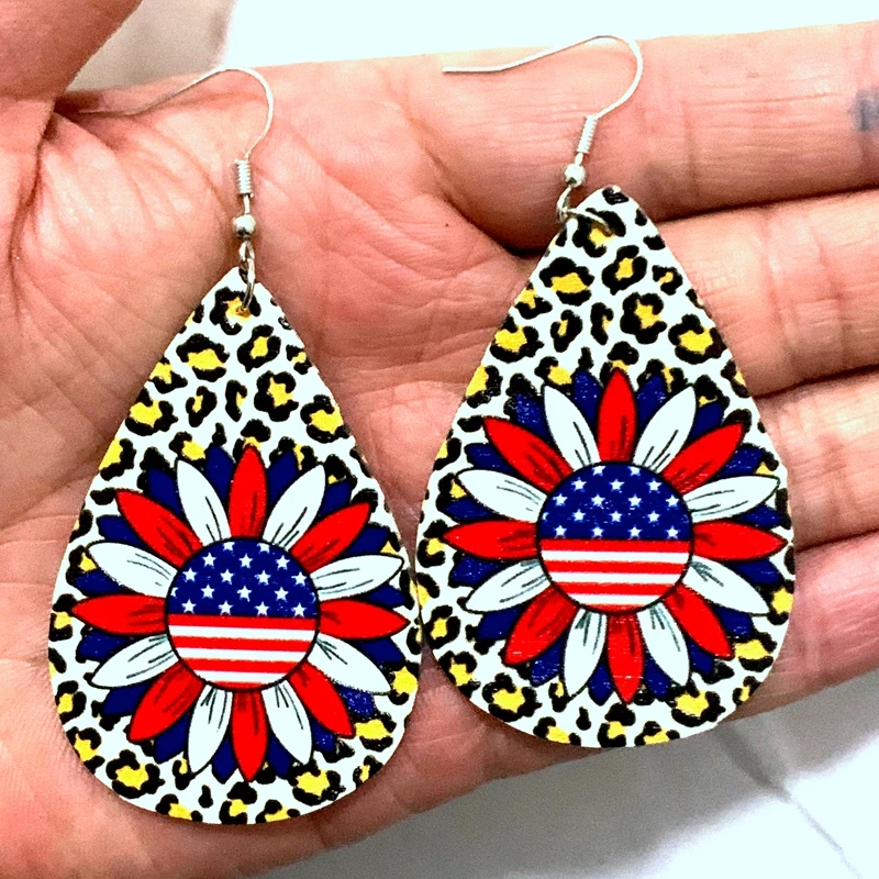 

Independence Day 4th of July Earrings Patriotic Sunflowers Teardrop Earrings American Flag Earrings
