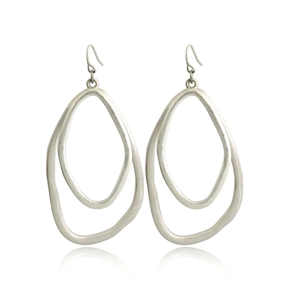 

New Arrival Simple Design Big Drop Earring Silver Color Double Irregural Shape Dangle Earrings for Vintage Women Fashion