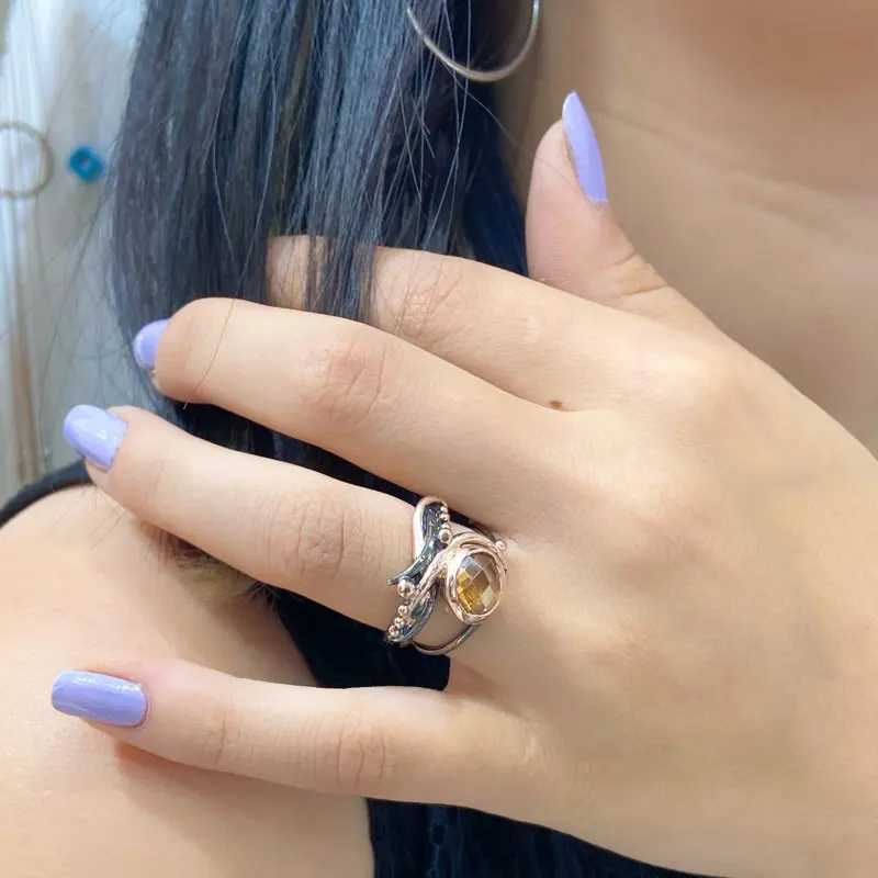 

Hand Production Custom Design Citrine Gems Silver Ring