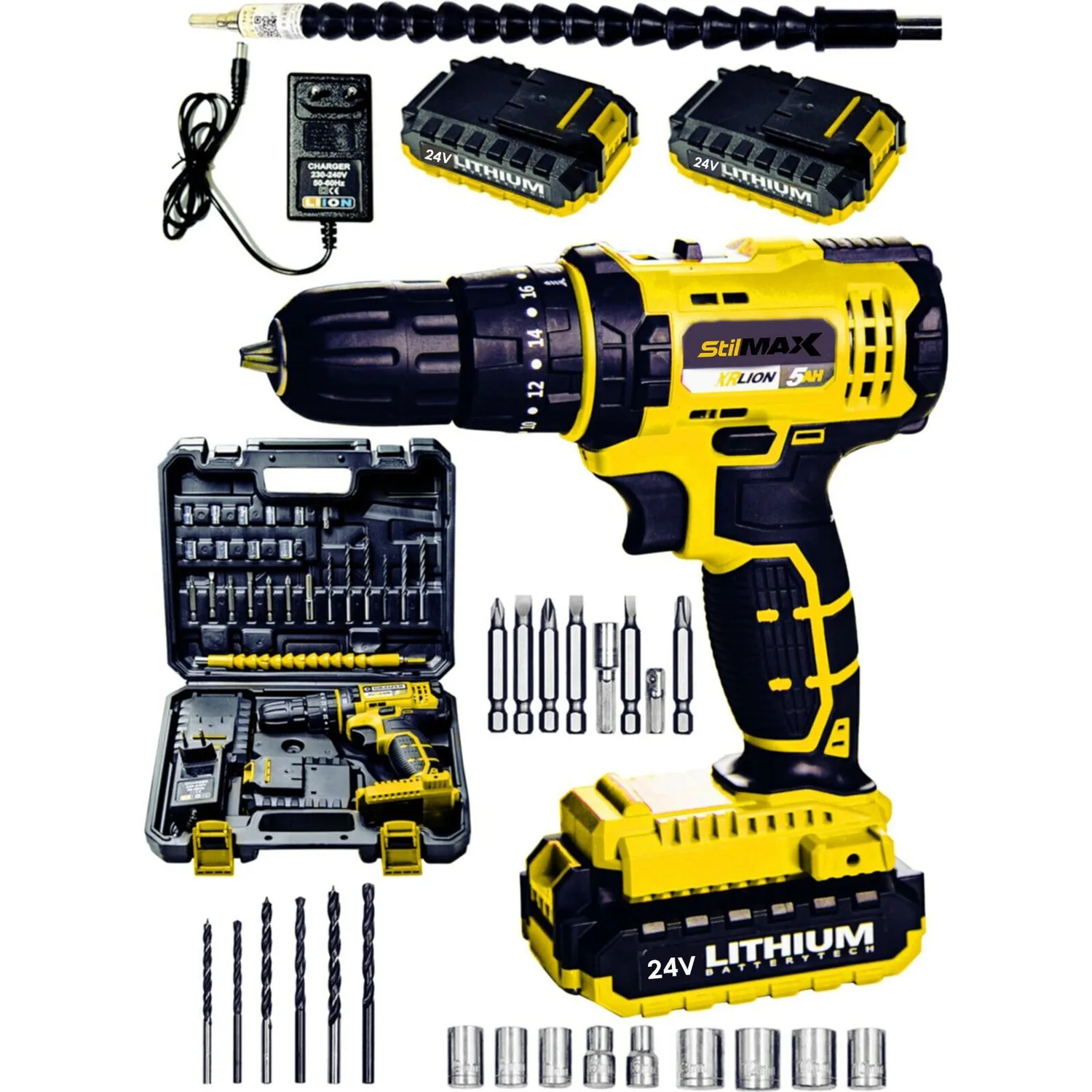 Cordless Hammer drill 24V + 24 parça2 speed electric torque 1.5Ah lithium battery screwdriver power tools | Инструменты
