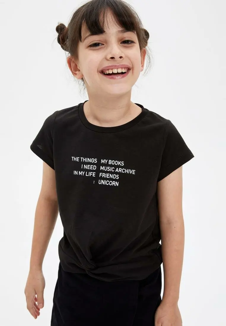 DeFacto футболки для девочек Летние черные зеленые повседневные топы с бантом