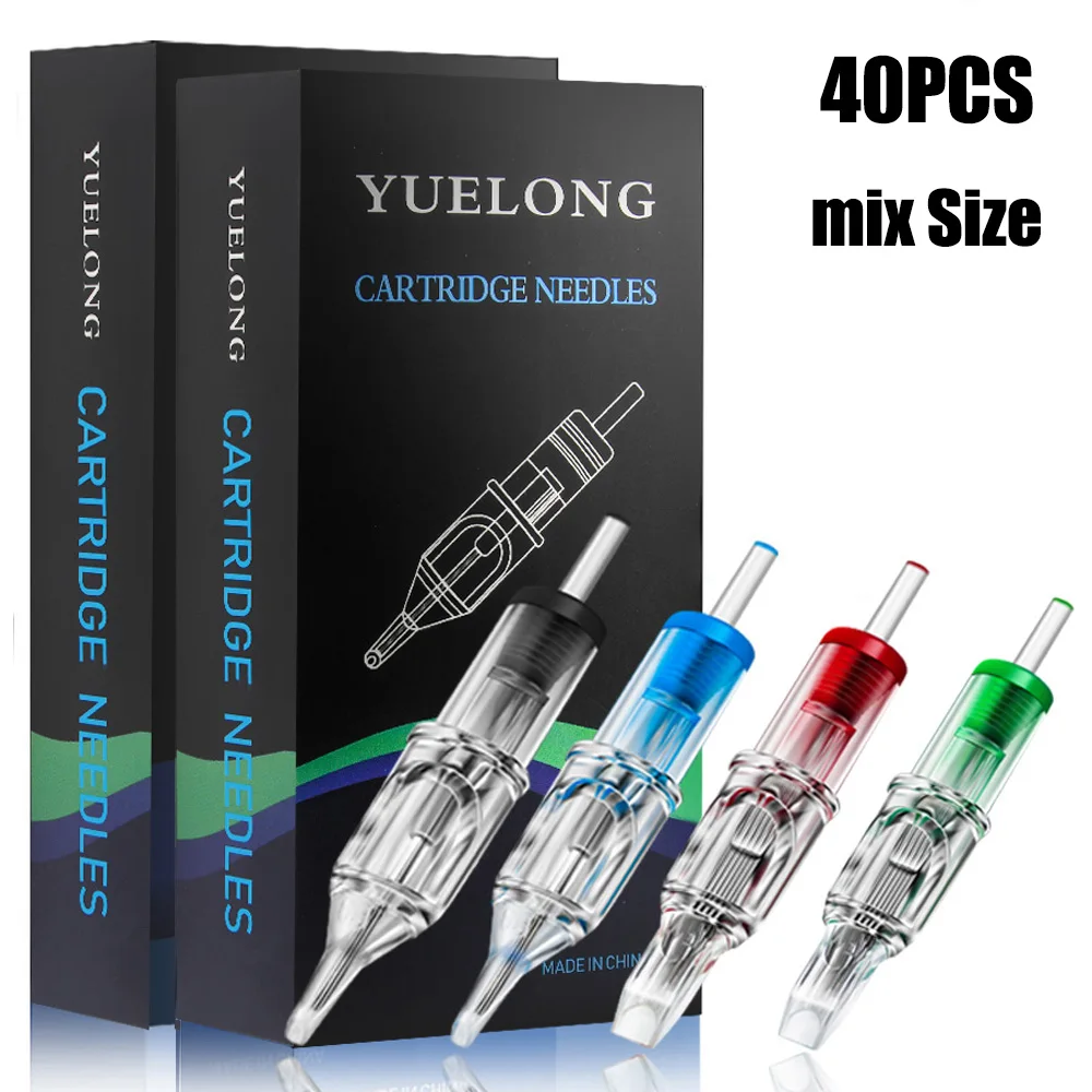 

40PCS Mix Size Cartridge Tattoo Needles RL RS RM M1 Disposable Sterilized Safety Tattoo Needle for Cartridge Machines Grips