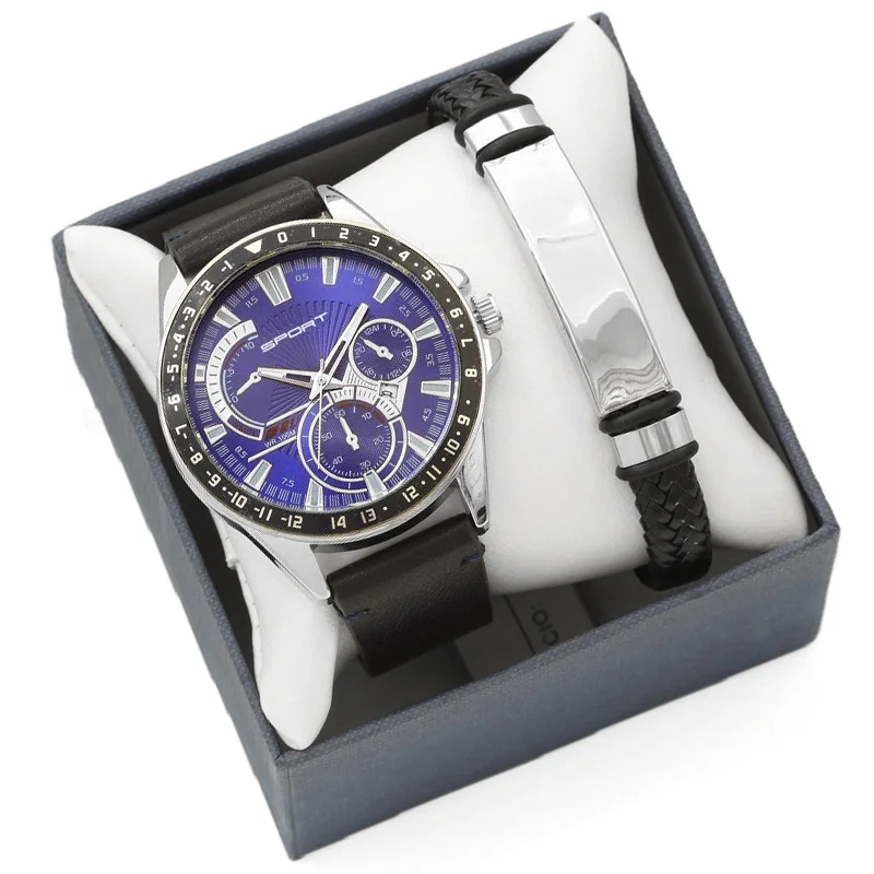 Набор мужских часов с браслетом из нержавеющей стали часы мужской коробкой