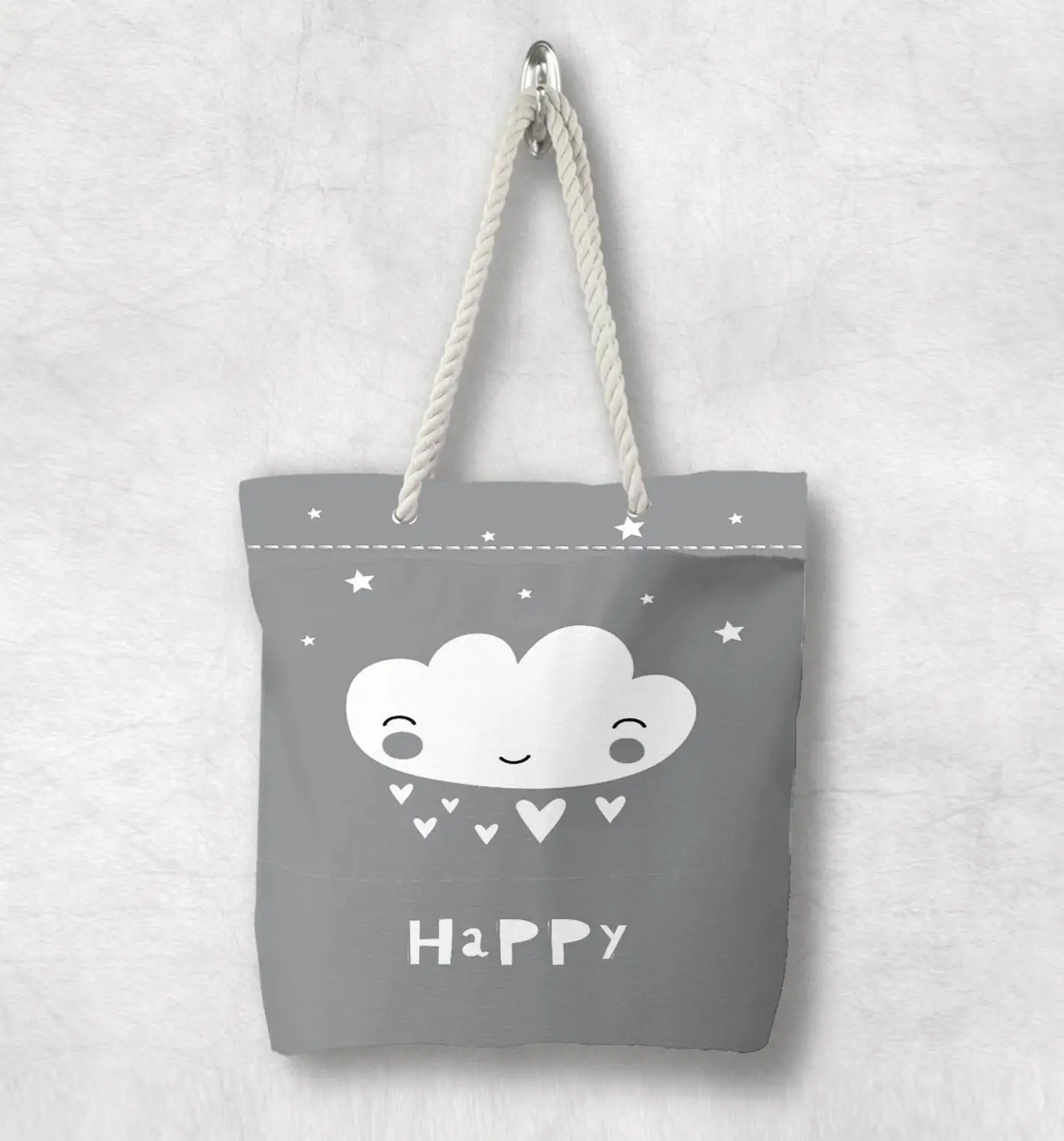 В скандинавском стиле серая белая холщовая сумка с ручками из скандинавской