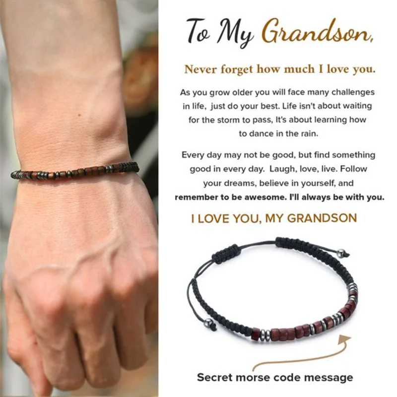 

To My Grandson I Love You Morse Code Bracelets For Men Charm Beads Bracelet Handmade Braided Wristband Graduation Jewelry Gift