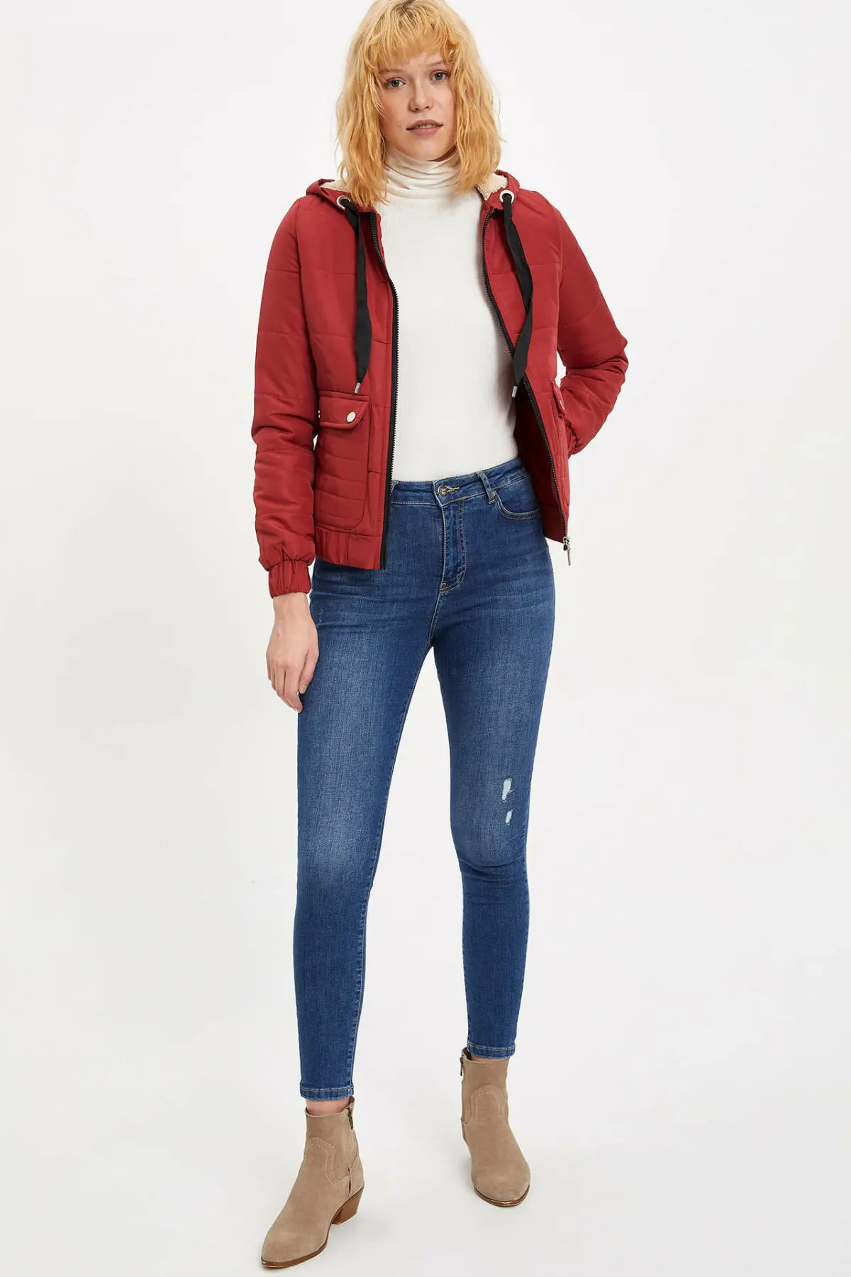 Дефакто женские зимние толстые пальто на молнии повседневные с капюшоном