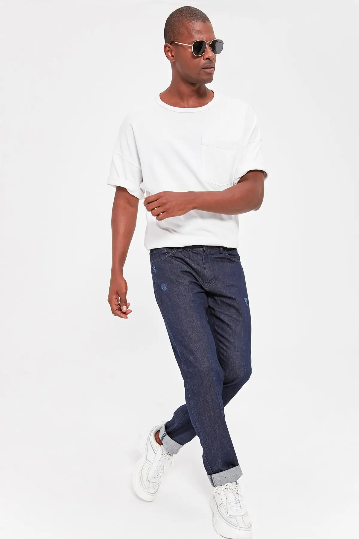 Trendyol темно-синие мужские джинсы Harrow destorroylu Slim Fit TMNAW20JE0081 | Мужская одежда