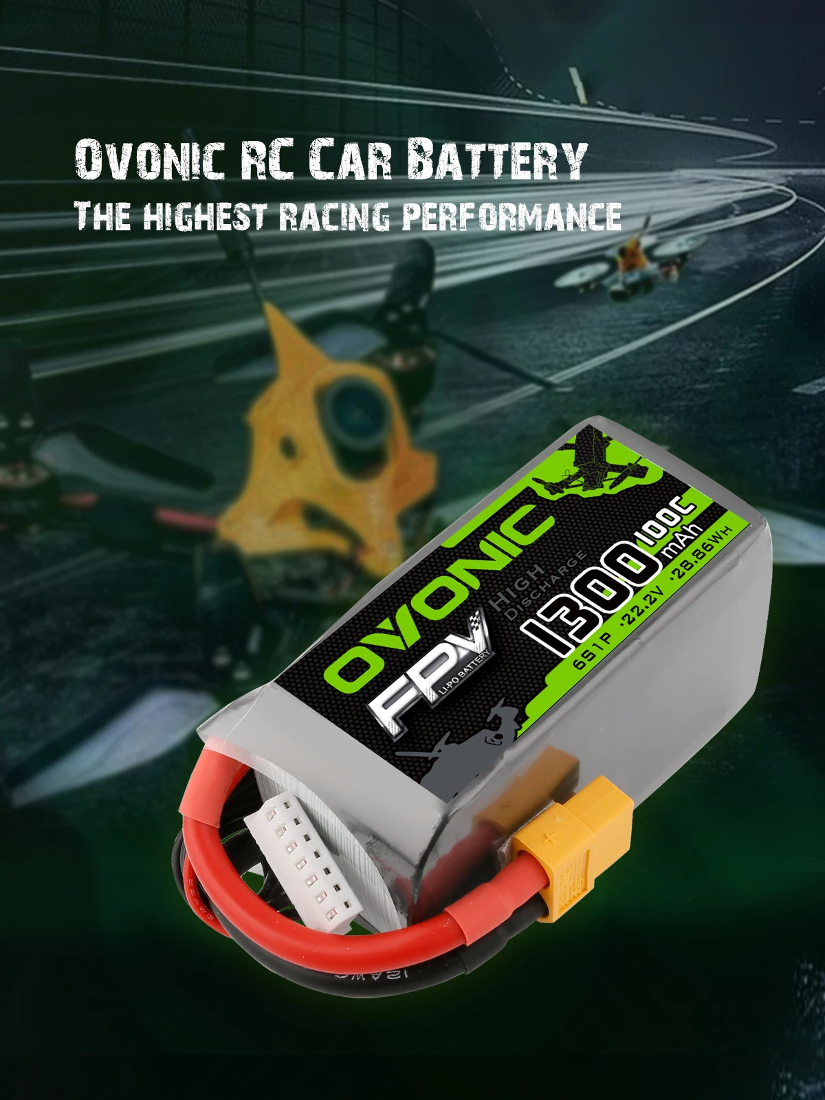 OVONIC-bater&iacute;a LIPO 6S FPV para Dron de carreras, 1300mAh, 100C, 22,2 V, enchufe XT60 para cuadric&oacute;ptero, helic&oacute;ptero, UAV, bater&iacute;as de avi&oacute;n-5
