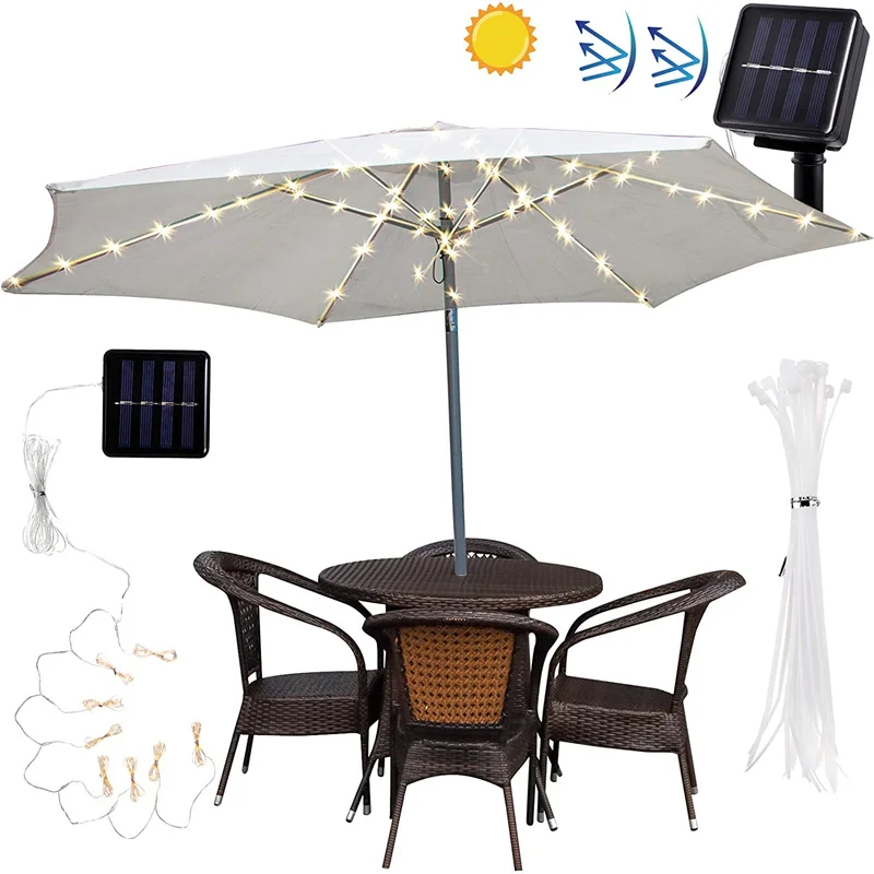 

Patio Umbrella Lights 8 Lighting Mode LED String Lights with Remote Control Lights Solar Operated Outdoor for Patio Camping Tent