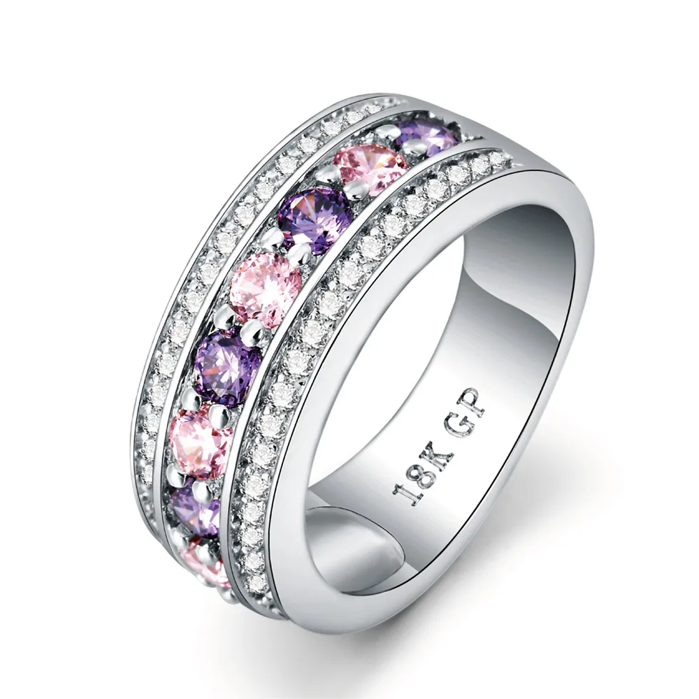 

18K Gold Plated Round Cut Zirconia Trendy Ring high Polish For Women Size 6-9