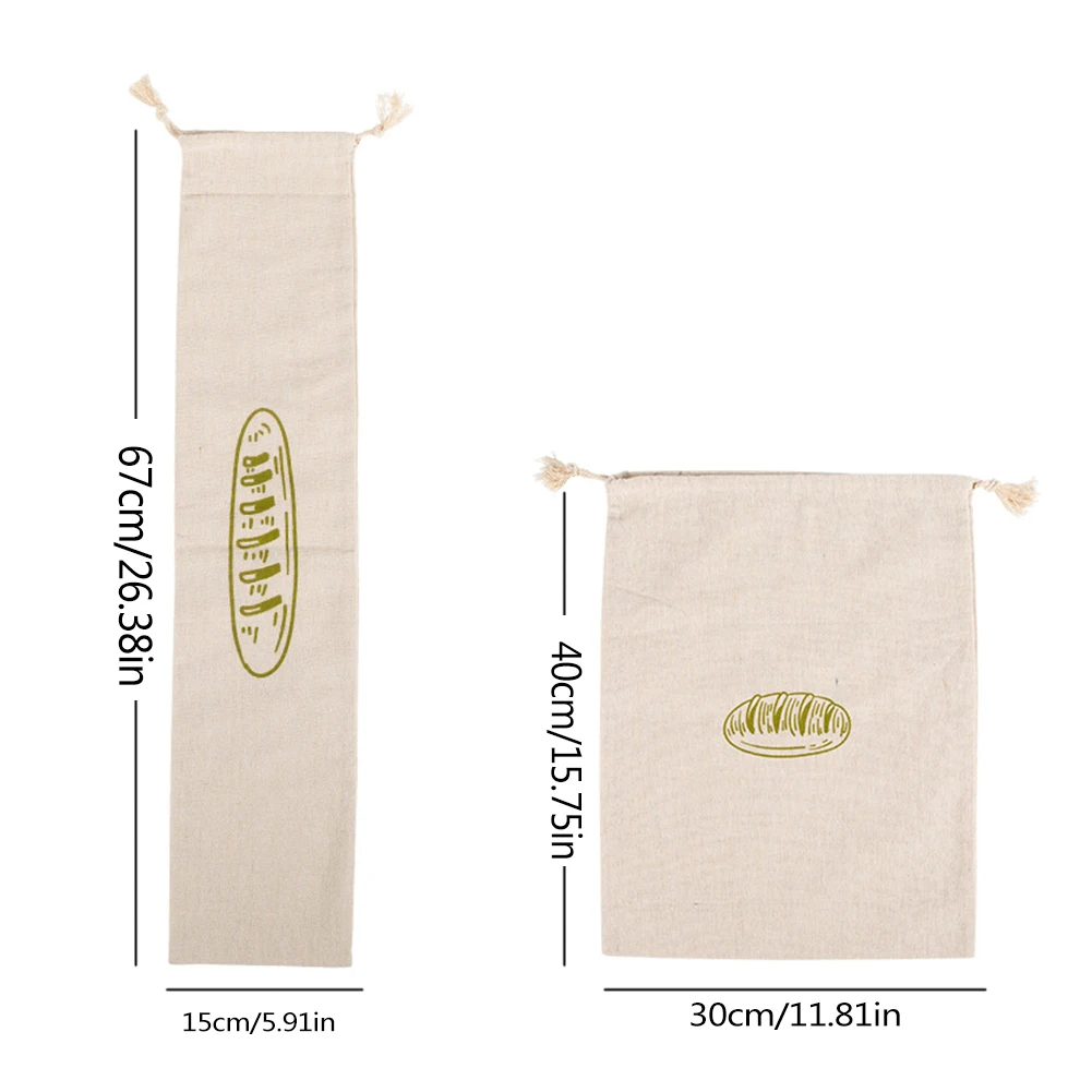 

4pcs Organic Cotton Bread Baguette Storage Bags Linen Durable Reusable Fruit Vegetables Snacks Kitchen Food Storage Bags