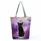 Женская сумка-тоут с принтом черного кота, фиолетового звездного неба