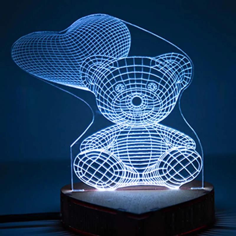 3D светодиодный ночной Светильник s лампа Дети Украшения в спальню Мишка сердце