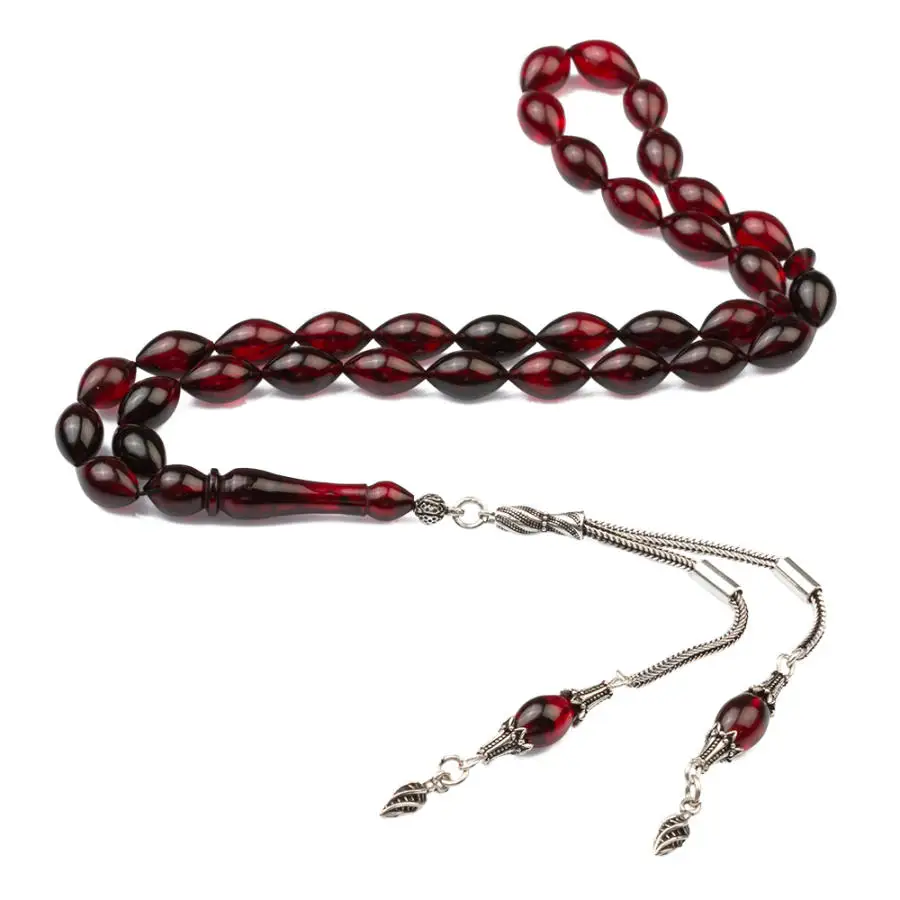 

Burgundy Black Barley Cut Amber Rosary (Tasbih) Fashion Turkish Premium Quality Handmade Jawelery