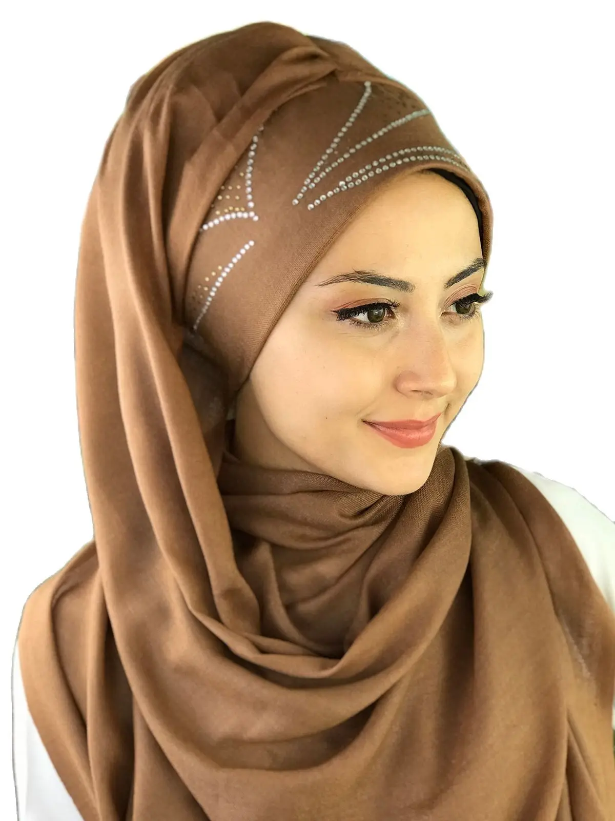 

2022 New Fashion Hijab Women Muslim Islamic Turban Scarf Hat Foulard Silver Printed Comet Patterned Milk Coffee Ready Shawl
