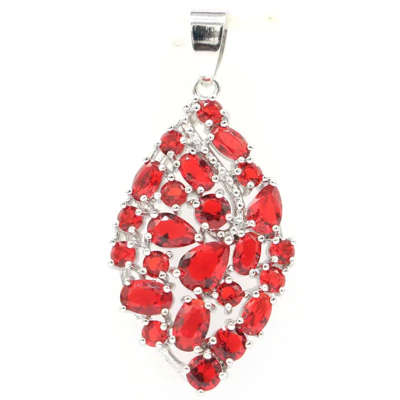 

45x21mm Elegant Drop 5g Red Blood Ruby Swiss Blue Topaz Silver Pendant for Women Bridal Jewelry