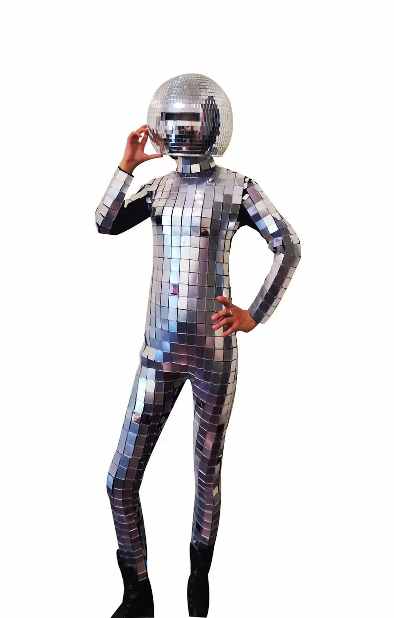 Костюм женский серебристый зеркальный для косплея и дискотеки золотистый