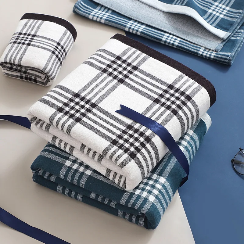 

Large Size Cotten Bath Towel Plaid Yarn Jacquard Face Towel Absorbent Soft Bathroom Bath Towel for Home Hotel Supplies 70×140CM