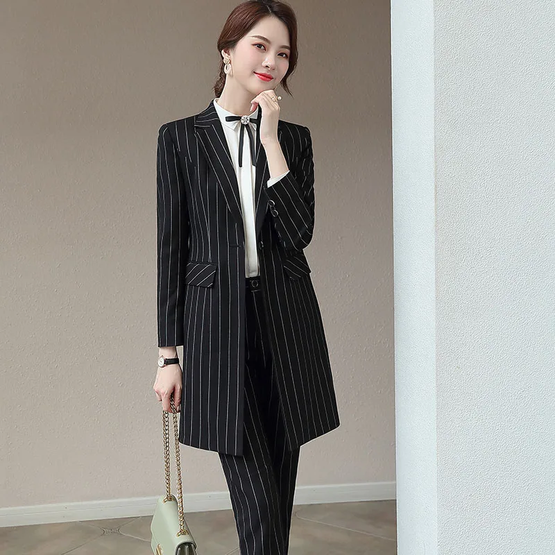 Lenshin комплект из 2 предметов женская одежда модный полосатый Длинный блейзер и