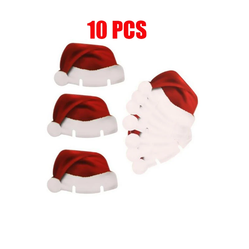 10pcs Рождественские украшения для дома, 10 шт., рождественское красное вино, бумажная чашка, открытка, рождественская шляпа, бокал для вина, открытка, Декор, navidad natal kerst - Цвет: 10pcs