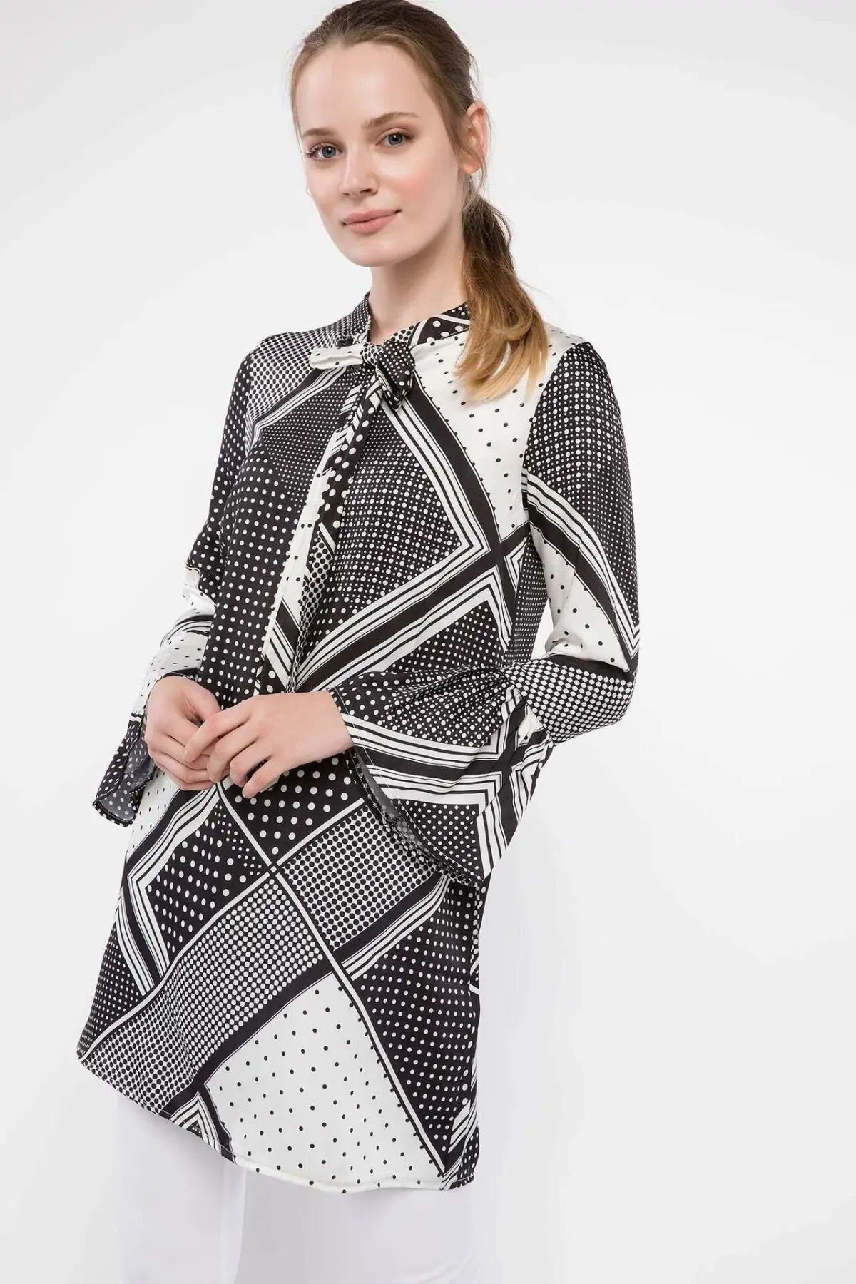 Женская блузка с длинным рукавом DeFacto элегантная длинная рубашка геометрическим