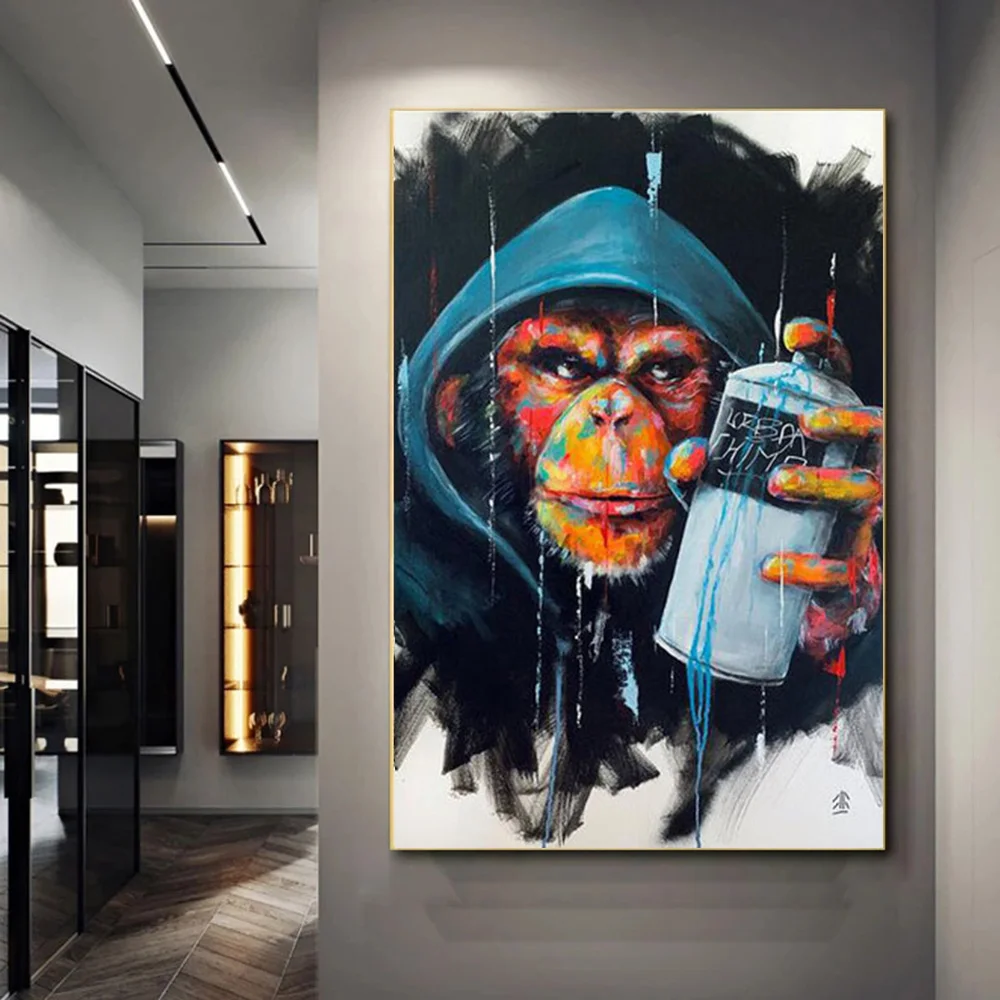 

Graffiti Monkey Canvas Painting Abstract Street Art Animal Posters Prints Wall Art Pictures for Living Room Home Decor Cuadros