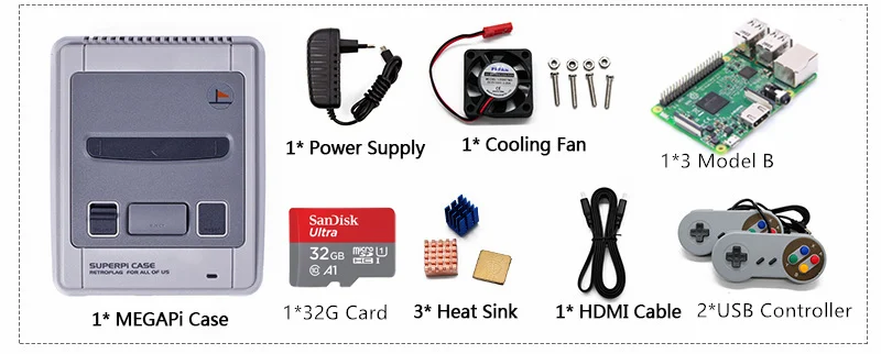 Kit 3 Мини-игровая консоль Superpi-J чехол, совместимый с Raspberry Pi 3B+ 3B 2B и B+ HDMI Putout tv, игровой плеер и геймпад для SNES - Цвет: Kit 3