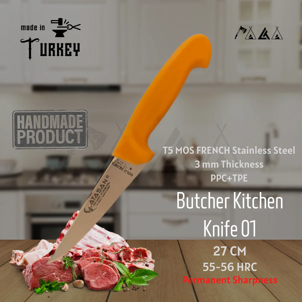 

ATASAN Gold Series Butcher Kitchen Knife 01 Steak Meat Handmade High Quality Professional Stainless Steel Chefs Knives Turkish