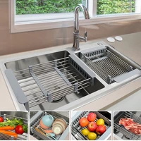 adjustable dish drying rack telescopic drain basket with retractable armrest kitchen rack basket over the sink dish drying shelf