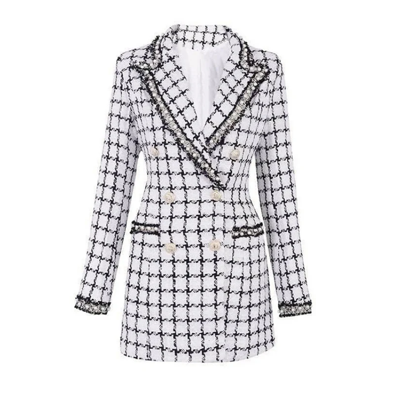 

Women's Double Breasted Gold Button Blazer Fashion Designer Haute Couture Blazer Fashion Business Outer Coat High Quality