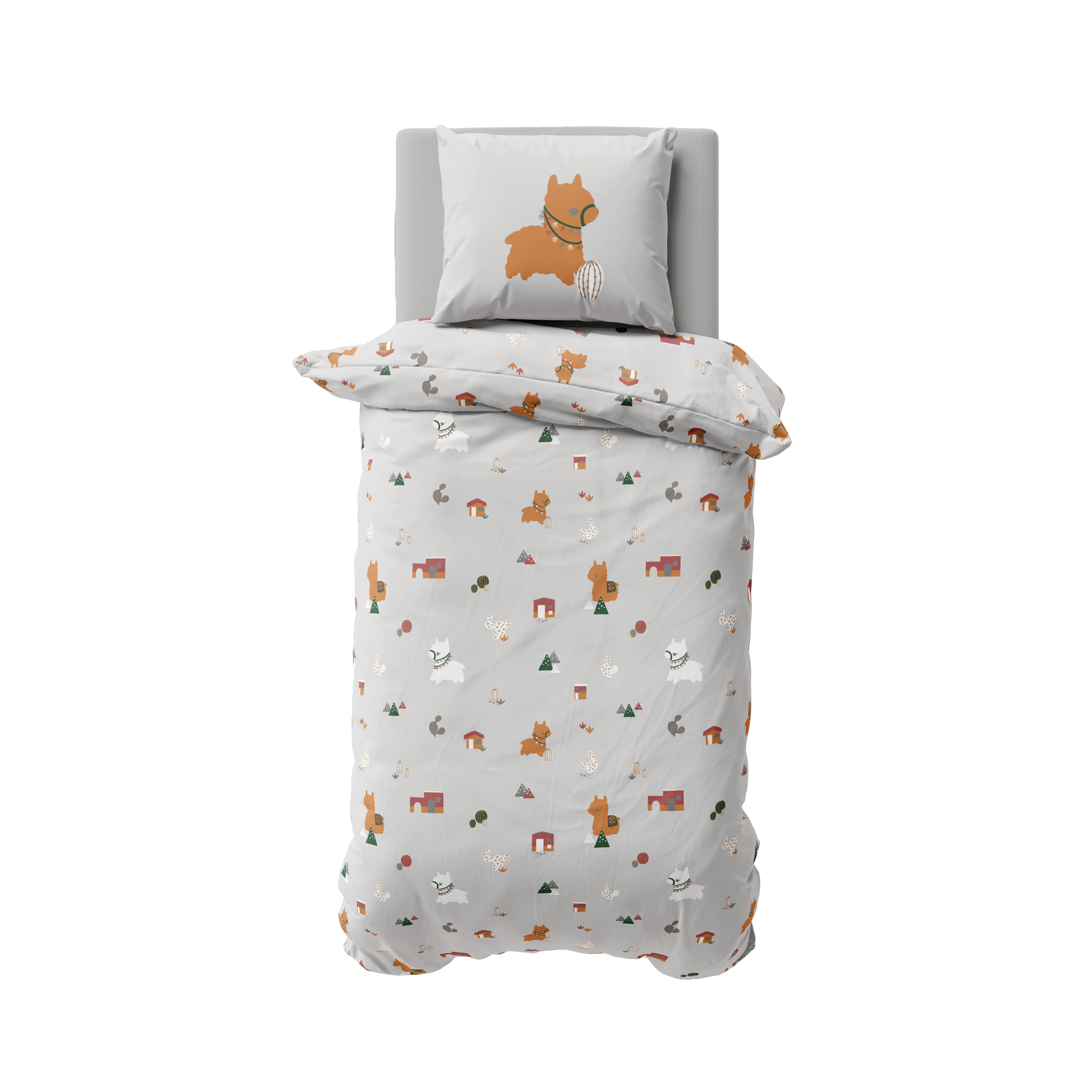 

100% cotton pritend single duvet cover set , 160x220 duvet cover with button close and 50x70 pilllowcase , Lama Grey