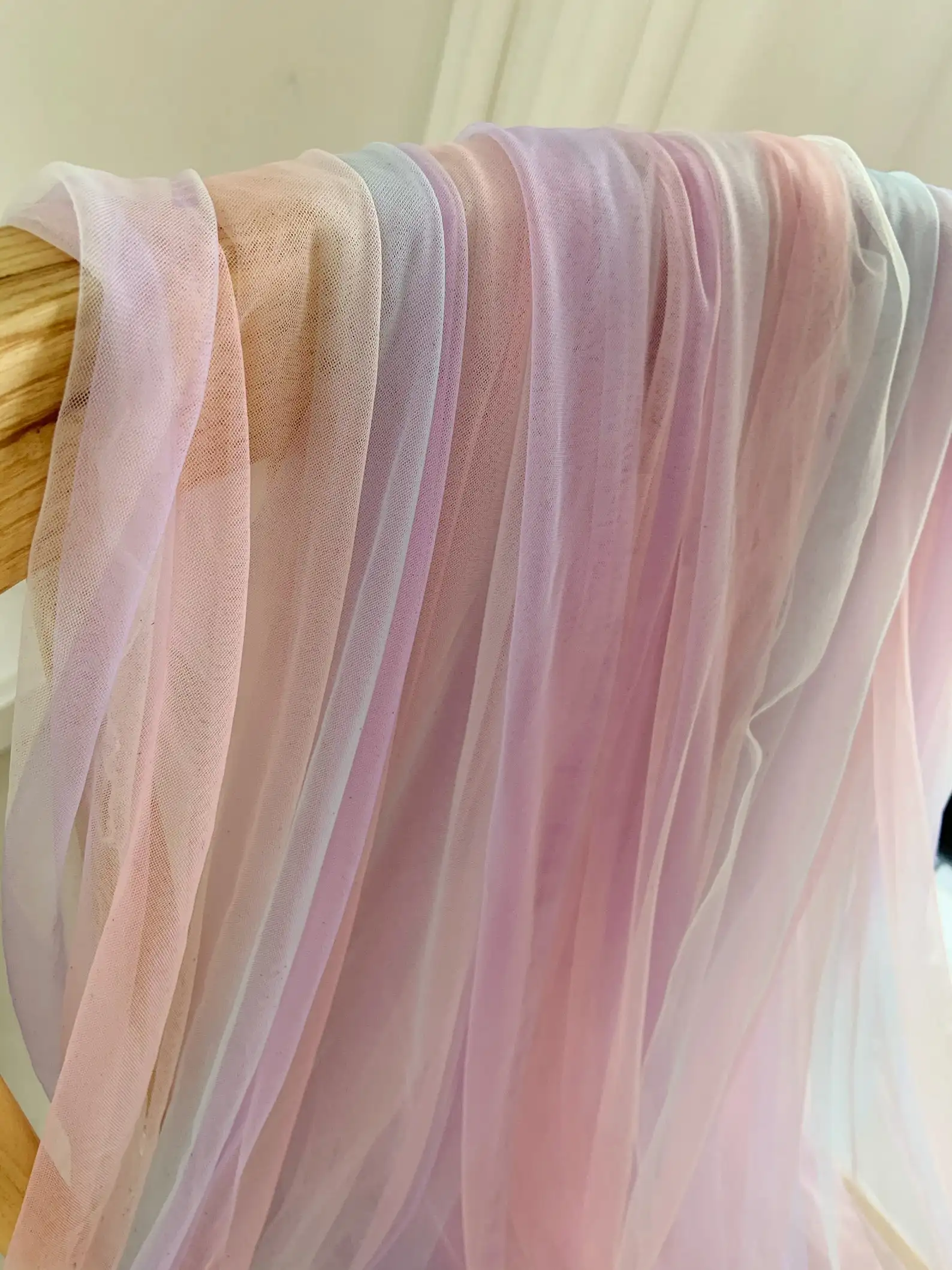 

Macaron Colored Dip Dye Style Tulle Fabric With Ombré Colors Couture Dress