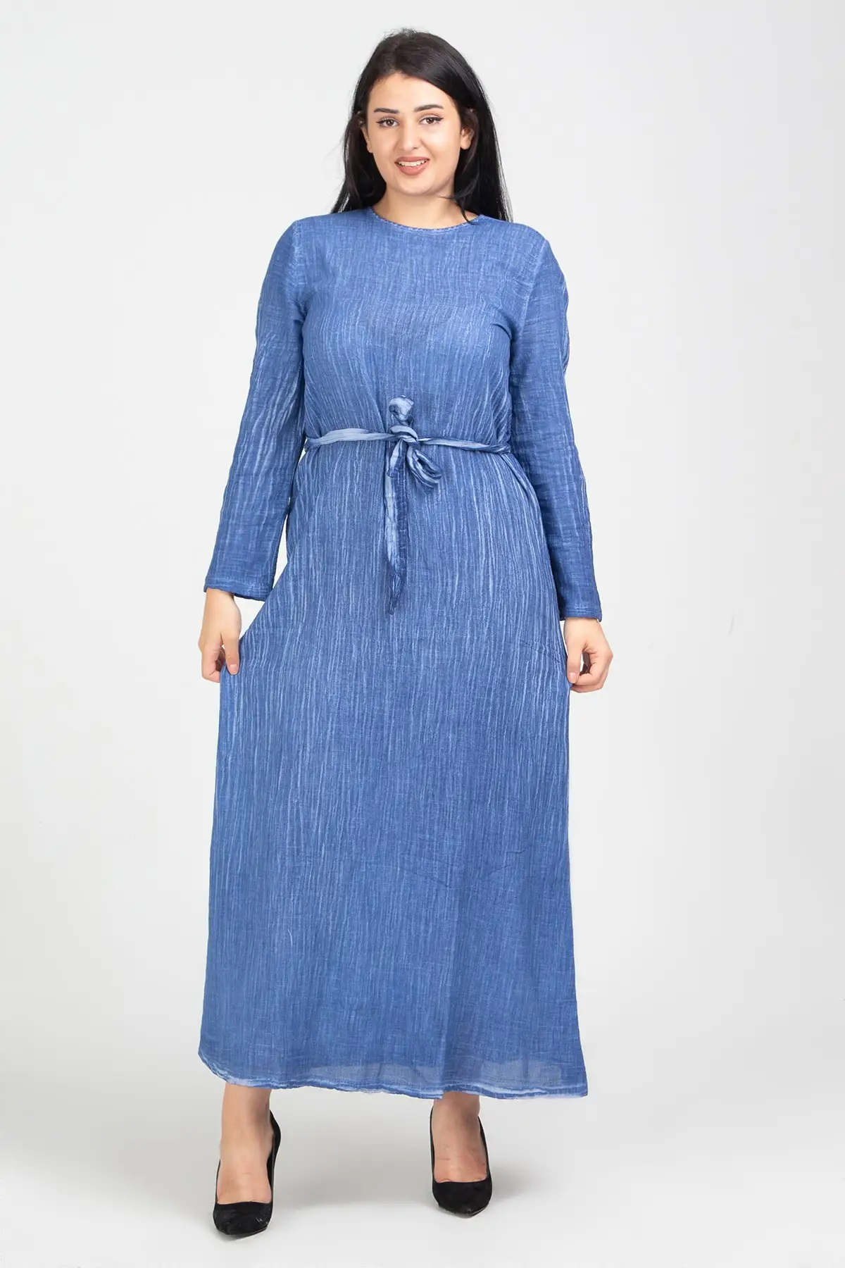 Sans Textile женщины Индиго хлопчатобумажная ткань мыть деталь длинное платье 65N12305 |