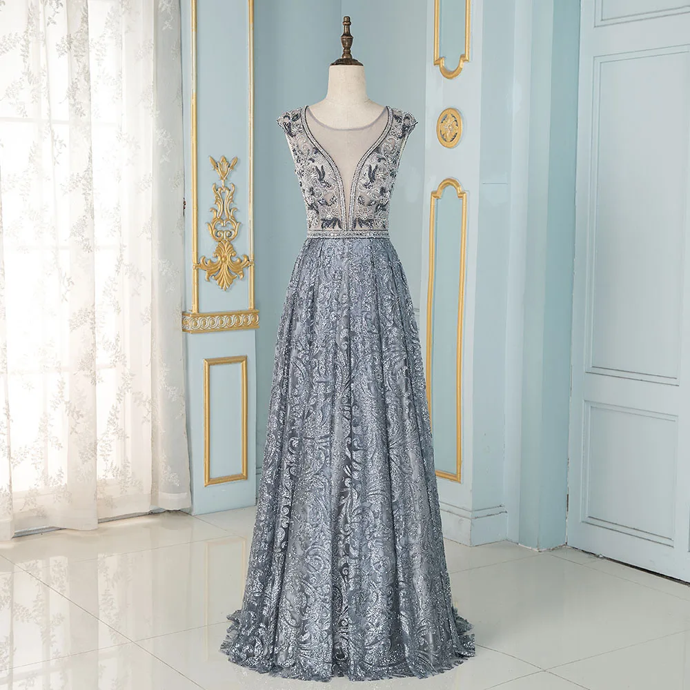 2020 горячее серебряное блестящее вечернее платье в Дубае длинное с кристаллами