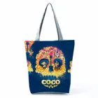 Модная Синяя Женская Сумка-тоут на плечо Disney Coco с цветами и черепом на Хэллоуин, Экологически чистая многоразовая сумка для покупок, крутая дорожная пляжная сумка