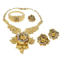necklace for women fashion selling jewelry big set gold rose flower ring italian luxury wedding jewellry h00139