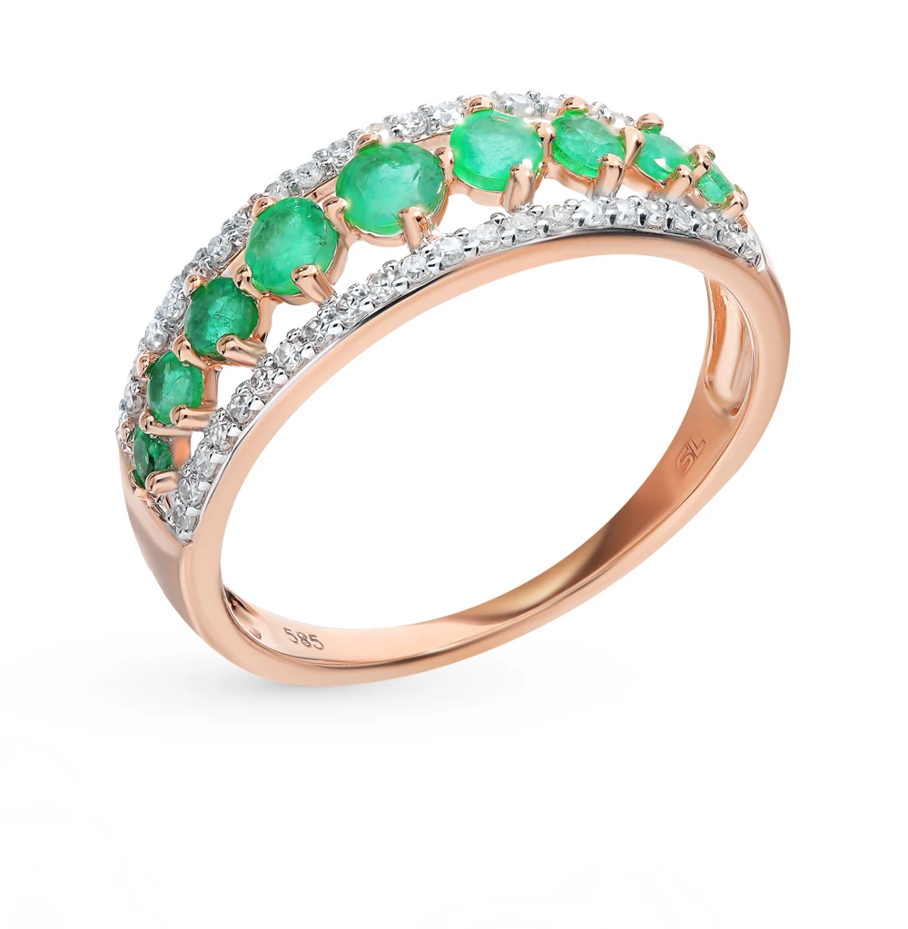 Золотое кольцо с изумрудами и бриллиантами SUNLIGHT проба 585 | Украшения аксессуары