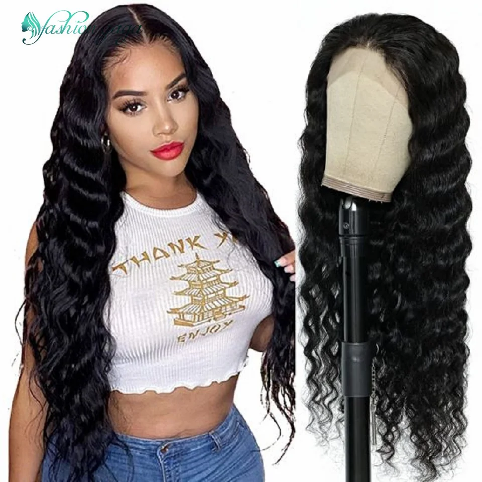 Real Hair Wig Deep Wave Lace Frontal Closure Wigs Deal 30 Inches High Density Wig Black 100 Peruvian Non Remy Weaving Wet Wavy