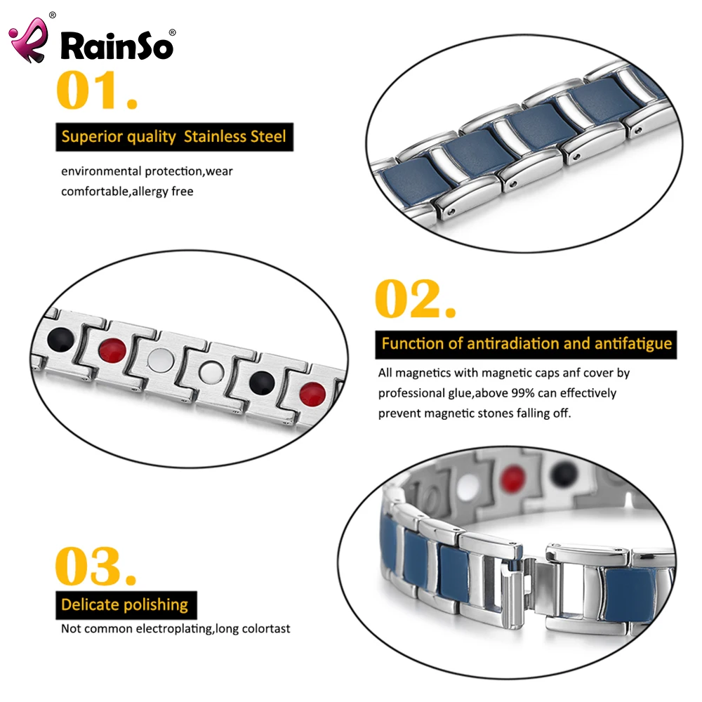 Stainless Steel Bracelet For Women Men Paint Baking Blue Homme Health Care Magnetic Bracelet Viking Gifts For Unisex Rainso