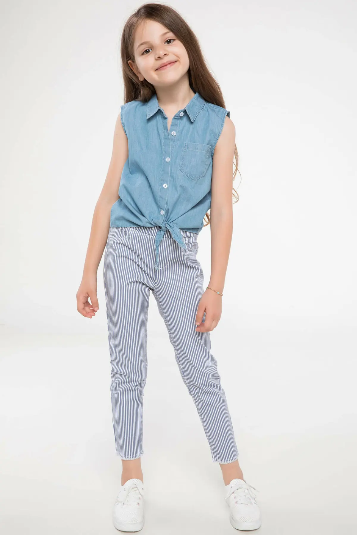 DeFacto/рубашка без рукавов с лацканами для девочек детская модная рубашка высокого