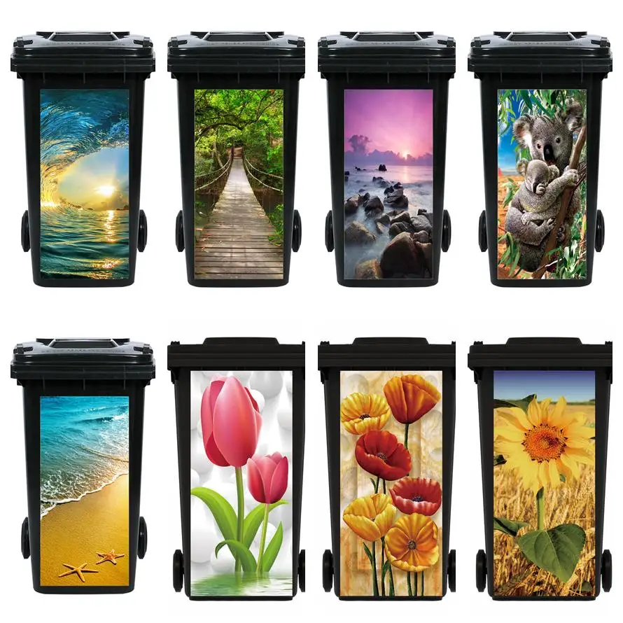 

Landscape Flowers Self-Adhesive Trash Can Sticker Waterproof DIY Kitchen Rubbish Bin Cover Decal DIY Wall Sticker For Home Decor