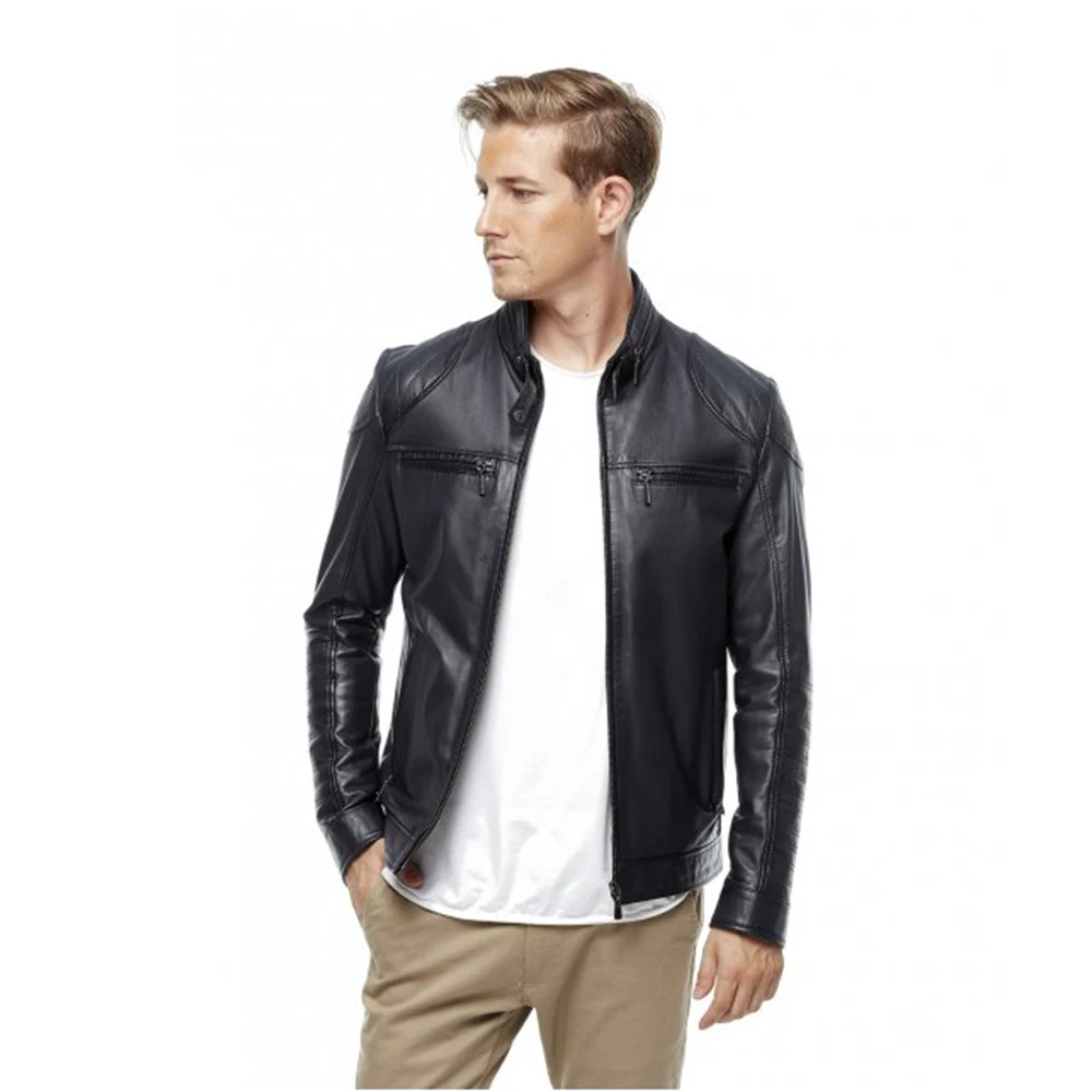 

Short Model, Genuine Leather Men's Jacket. High Quality Handmade Turkish Made. With Navy Blue and Tan Color Options.